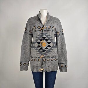 Premium by Kolby Southwestern Cardigan Jacket Size M Grey Aztec Toggle Sweater